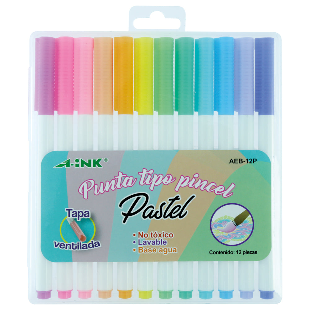 Marcadores A-ink punta pincel pastel x12
