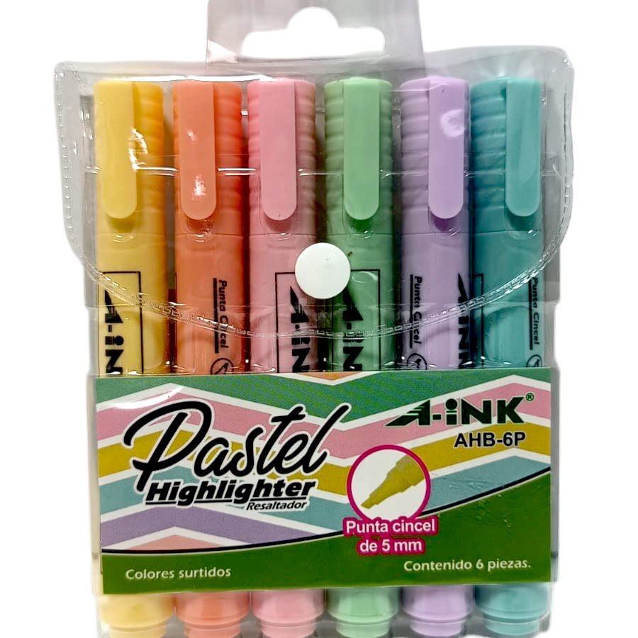 Resaltadores A-ink colores pastel x6