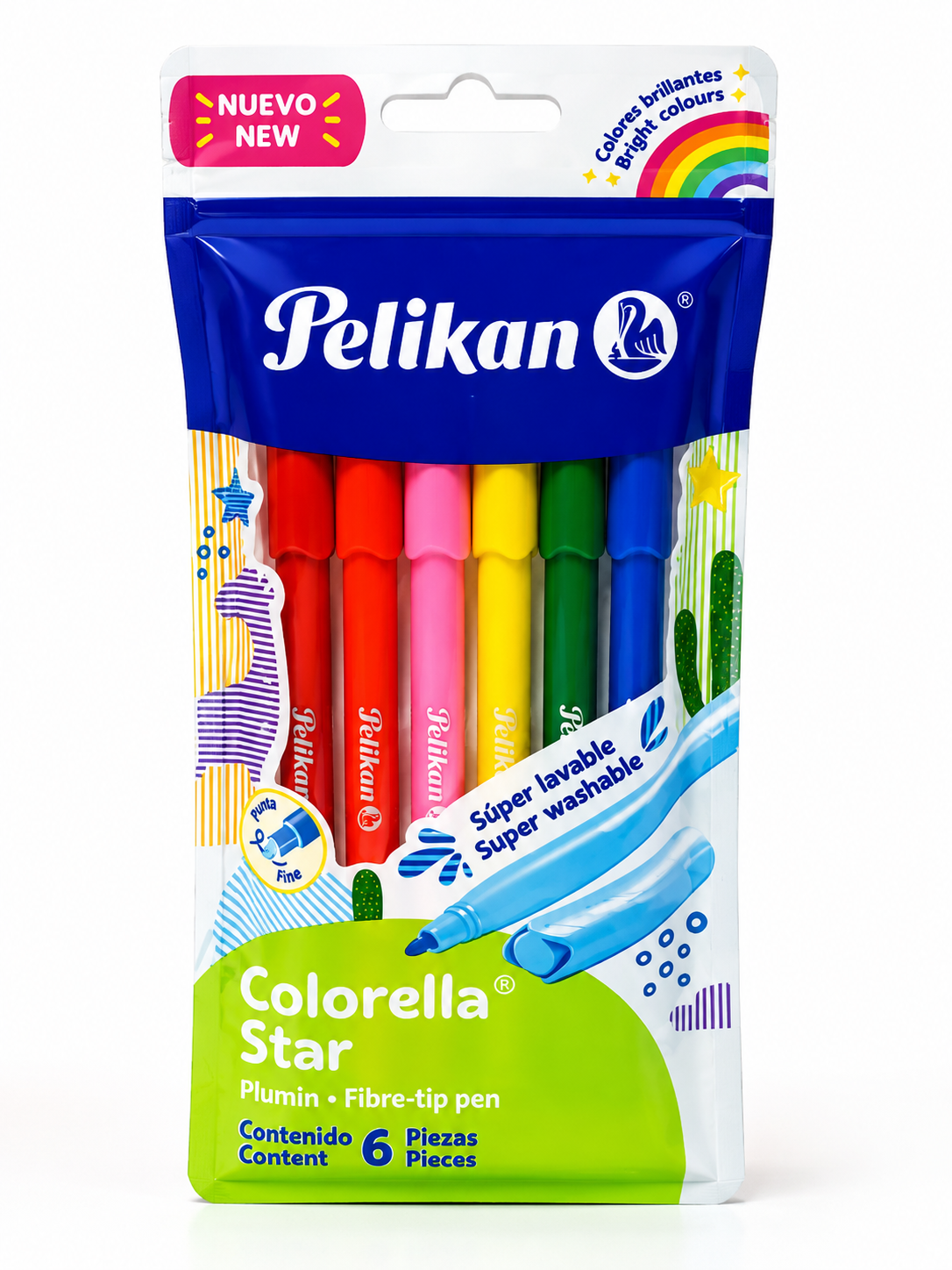 Plumones Pelikan Colorella Star x 6 Super Lavables