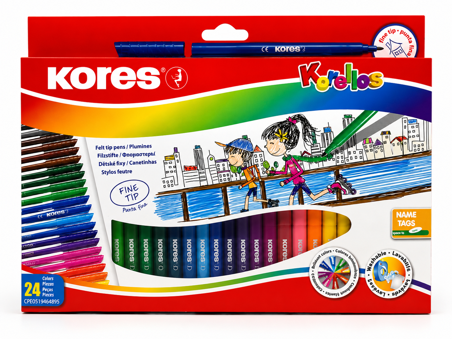 Plumones Kores Korellos Fine Tip x 24 Lavables