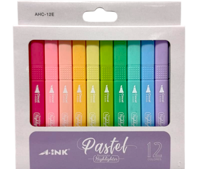 Resaltadores A-ink colores pastel x 12