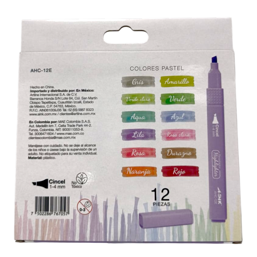 Resaltadores A-ink colores pastel x 12