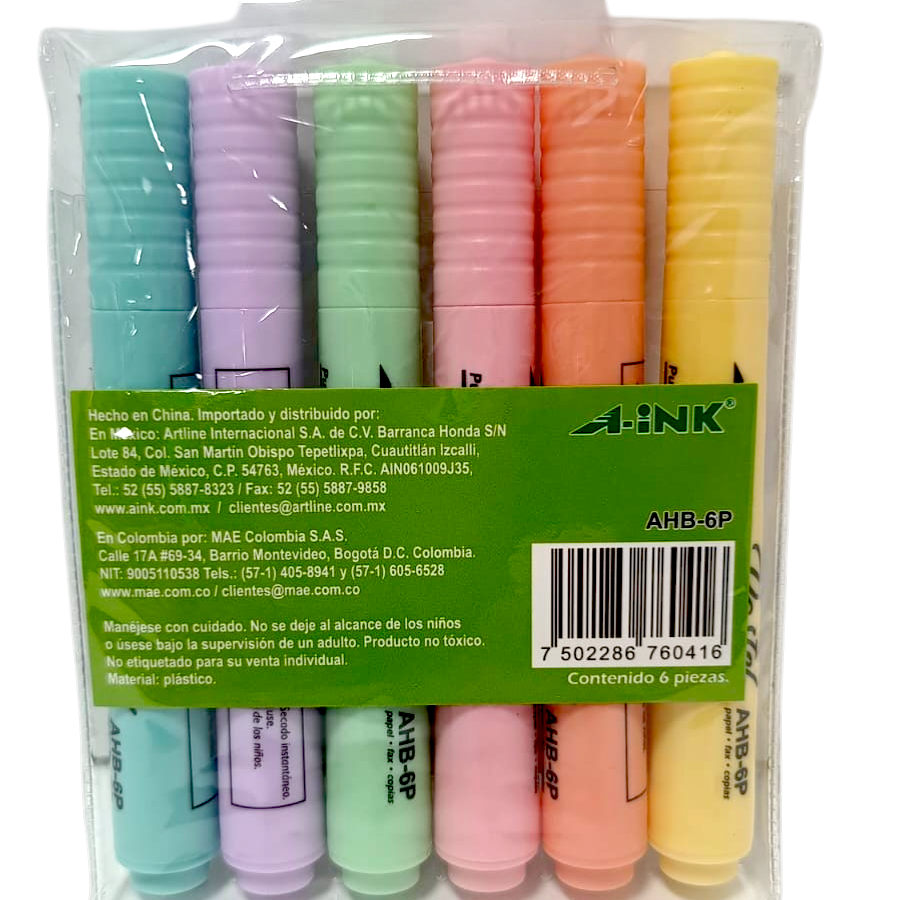 Resaltadores A-ink colores pastel x6