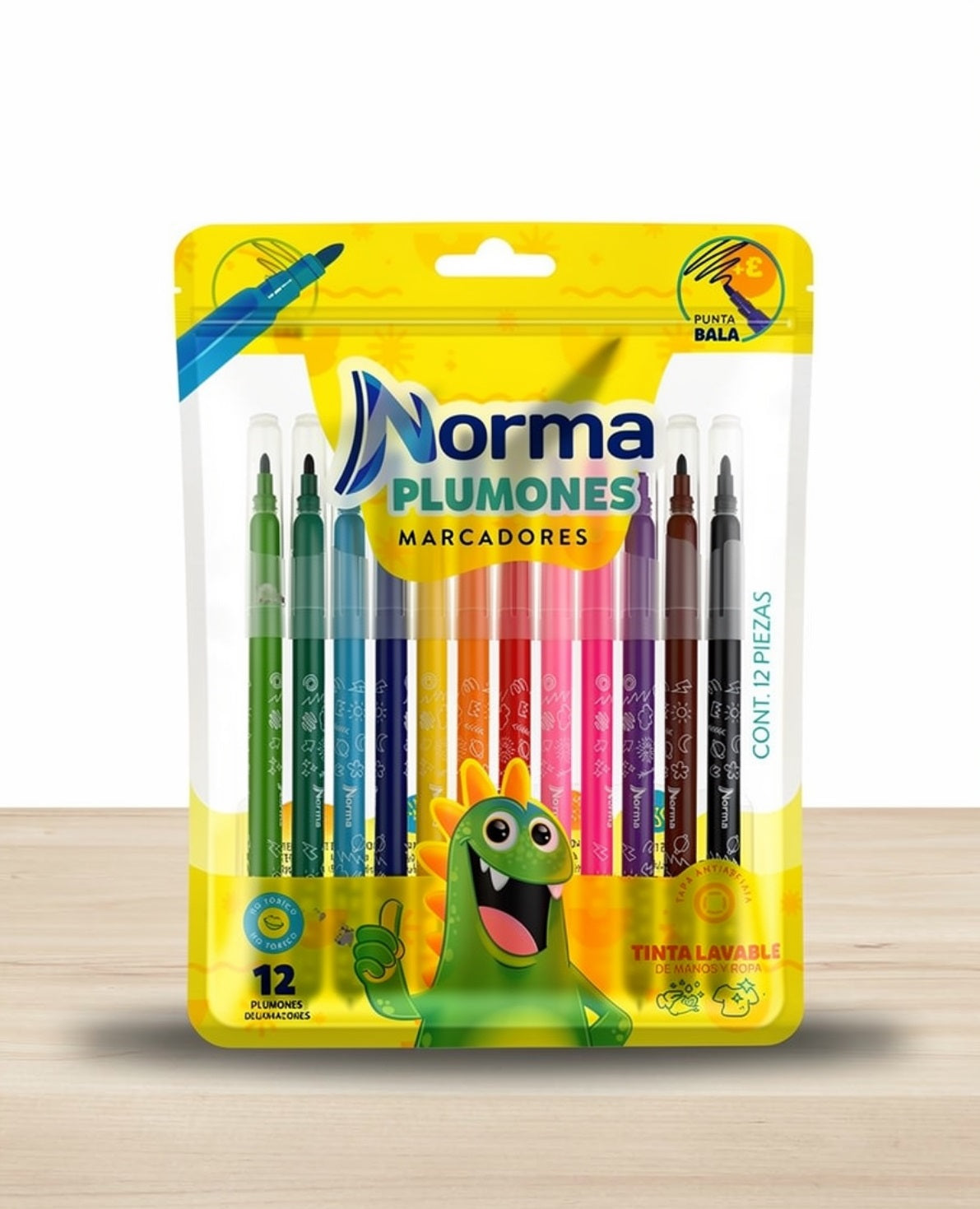 Plumones Norma Marcadores x 12 Lavables Punta Bala