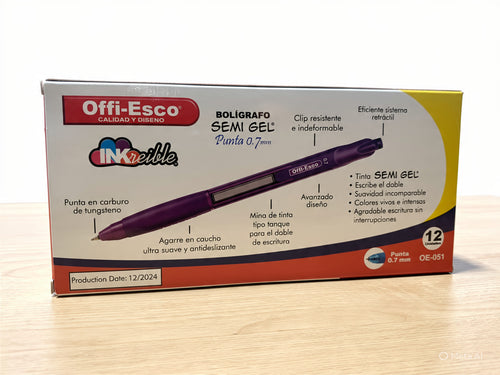 Bolígrafo Offi Esco retráctil Semi Gel 0.7 Ref OE-051 caja x 12