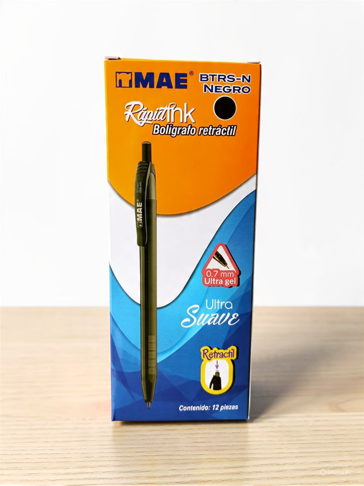 Bolígrafo Mae Retráctil Negro 0.7 ultra Gel Ref:BTRS-N caja x 12