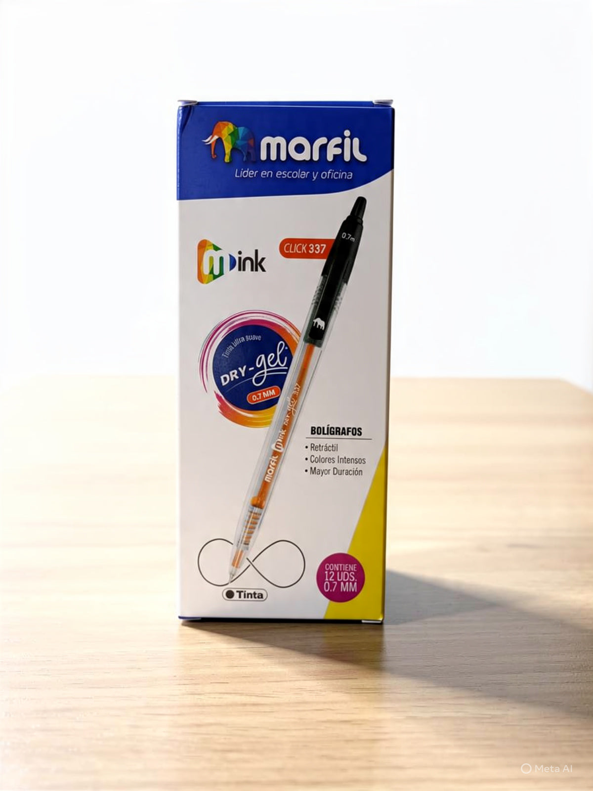 Bolígrafo Marfil retráctil negro Dry Gel Ref. 337 caja x 12